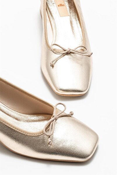 Elle Shoes Leather Women's Heeled Shoes - Gold