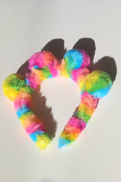 DM ONLINE Colorful Pompom Feather Rainbow Crown Colorful Fluffy Rainbow Child...