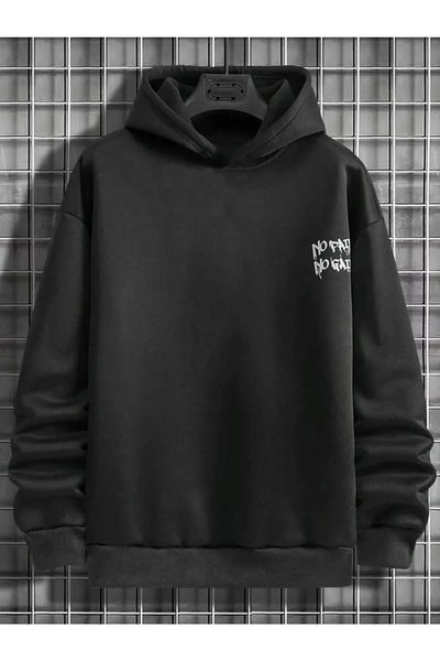 Black Sokak Black No Pain No Gain Printed Oversize Hooded Unisex Sweatshirt