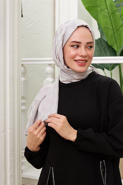 İpekhan Σάλι ζακάρ με μοτίβο σκακιέρας σειράς Silk Jacquard