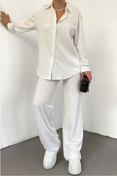 lovebox Dámská oversize designová košile a kalhoty Seersucker White Double Suit 10786