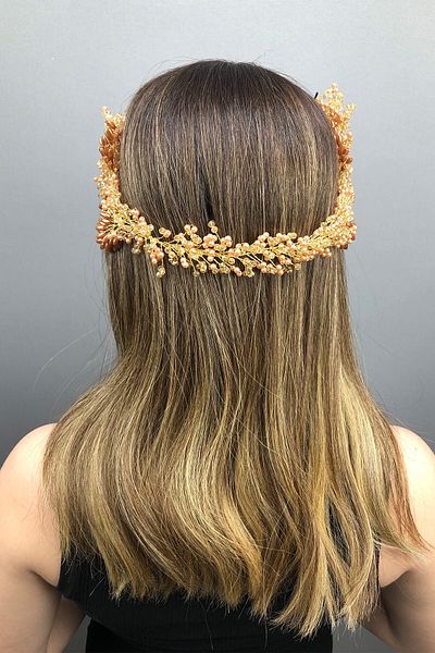 Hobigram Ανοιχτό μελί χρώμα Helen Crystal and Pearl Bridal Henna Crown για τις πιο όμορφες νύφες – Κορώνα, Crystal Stone – Ta