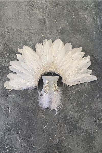 Hobigram Coroană și cercei de mireasă cu mărgele de cristal cu pene de vultur pentru cele mai frumoase mirese – Coroană, cu pietre de cristal – T