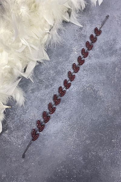 Hobigram Banda de păr cu frunze de Bella bordeaux Accesoriu de mireasă pentru cele mai frumoase mirese – Coroană, piatră de cristal, model elegant –