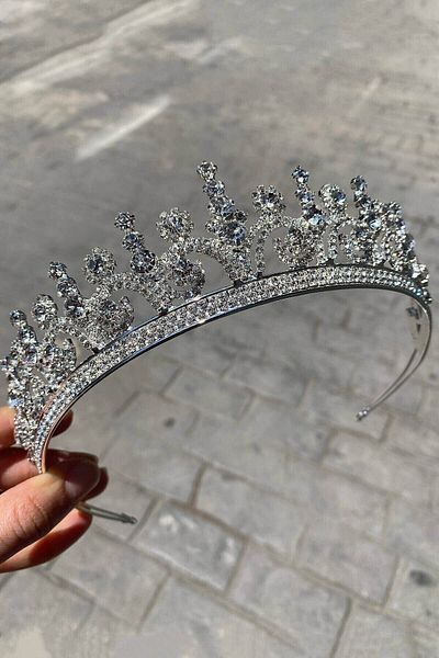 Hobigram Coroana de mireasa model Hera de culoare argintie pentru cele mai frumoase mirese – Coroana, cu piatra de cristal, model elegant, coroana de mireasa – T