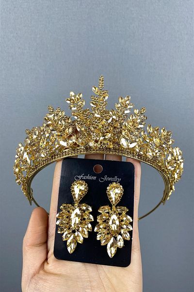 Hobigram Set de coroană și cercei cu henna de mireasă tridimensională Ezel de miere pentru cele mai frumoase mirese – Coroană – Coroană