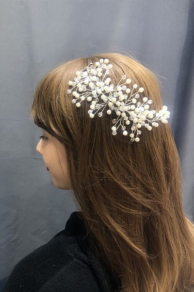 Hobigram Accesoriu de păr cu perle albe și cristale pentru cele mai frumoase mirese – coroană, piatră de cristal, model elegant, tiara de mireasă