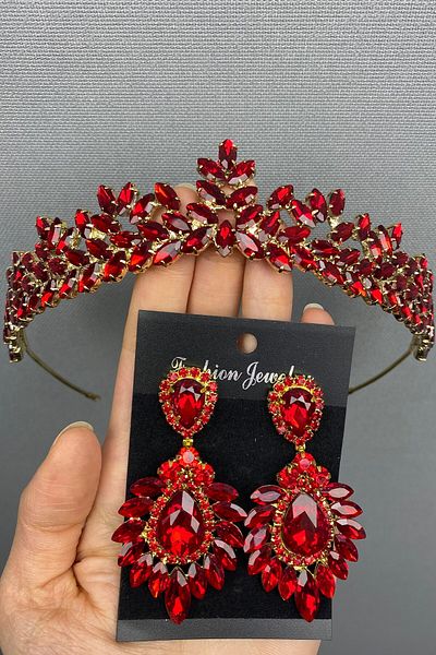 Hobigram Set de coroană și cercei de mireasă Henna Gold Dream Model pentru cele mai frumoase mirese – Coroană, piatră de cristal, model elegant – T