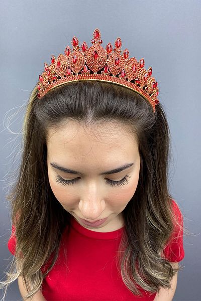 Hobigram Coroana de mireasa Henna roșie model Hera pentru cele mai frumoase mirese – Coroană, cu pietre de cristal, model elegant, coroană de mireasă –
