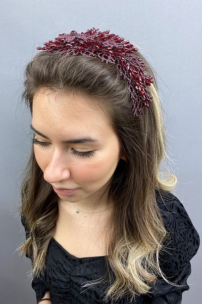 Hobigram Coroana de mireasa Alya Henna Burgundy pentru cele mai frumoase mirese – Coroana, cu pietre de cristal, model elegant, coroana de mireasa – Coroana – T