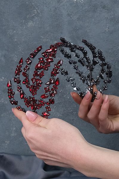 Hobigram Coroana de mireasa Helen Henna cu doua fețe Bordeaux pentru cele mai frumoase mirese – Coroană, cu pietre de cristal, model elegant – Coroană –
