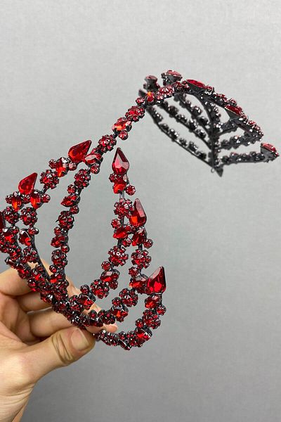 Hobigram Red Double-Sided Helen Hair Accessory Bridal Tiara for the Most Beautiful Brides – Crown, Crystal Stone – Crown –