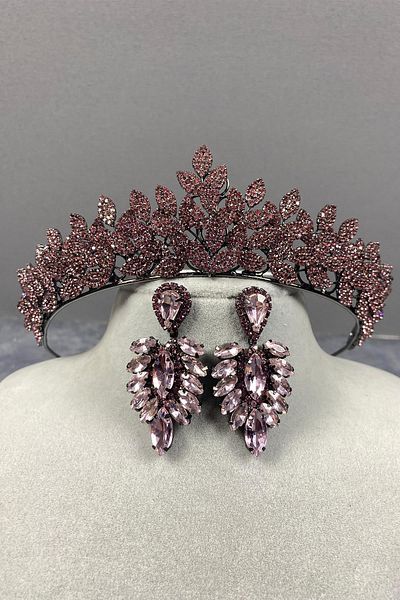 Hobigram Pink Sara Set de coroană și cercei cu henna de mireasă pentru cele mai frumoase mirese – Coroană, cu pietre de cristal – T