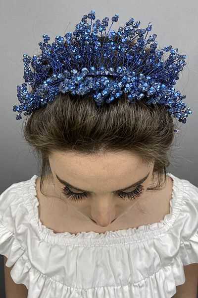 Hobigram Henna și coroană de mireasă cu cristal Sirius albastru pentru cele mai frumoase mirese – coroană, cu pietre de cristal, model elegant