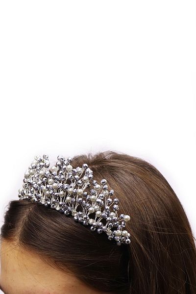 Hobigram Model de prințesă cu mărgele de argint Coroana de mireasă pentru cele mai frumoase mirese – Coroană, cu pietre de cristal, model elegant – Coroană –