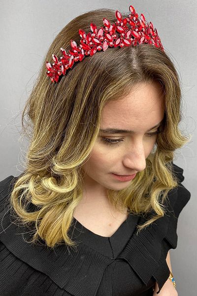 Hobigram Coroana de mireasa Henna model Subra rosie pentru cele mai frumoase mirese - Coroana, cu pietre de cristal, model elegant, coroana de mireasa