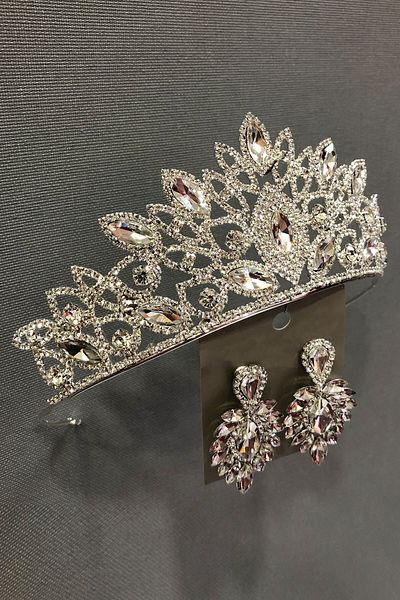 Hobigram Heaven Silver Color Bridal.henna Set de coroană și cercei pentru cele mai frumoase mirese – Coroană, piatră de cristal, modă elegantă
