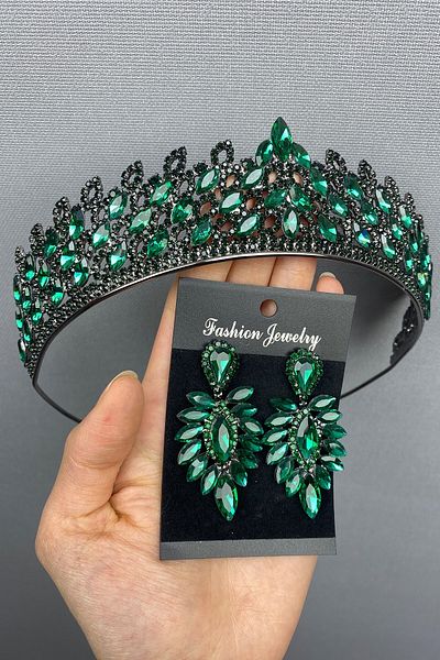 Hobigram Σετ στέμμα και σκουλαρίκια Mia Bridal Henna για τις πιο όμορφες νύφες – Κορώνα, Κρυστάλλινη Πέτρα, Κομψό Μοντέλο, Νυφικό Στέμμα – Ta