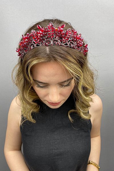 Hobigram Coroana de mireasa Henna model Red Reyna pentru cele mai frumoase mirese – Coroana, piatra de cristal, model elegant, coroana de mireasa