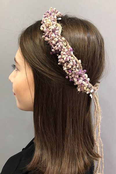 Hobigram Coroană cu flori uscate cu chipsuri violet pentru cele mai frumoase mirese – Coroană, cu pietre de cristal, model elegant, coroană de mireasă – Coroană –