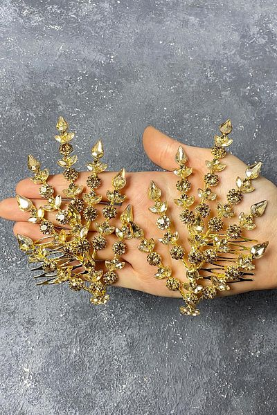 Hobigram Honey Color Double Sided Helenist Bridal Hair Accessory for the Most Beautiful Brides – Crown, Crystal Stone – Crown –