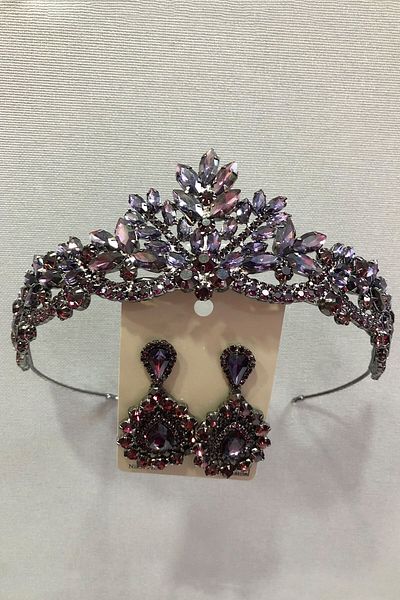 Hobigram Henna și coroană de mireasă cu carcasă metalică din piatră de sticlă de cristal prune pentru cele mai frumoase mirese – coroană, piatră de cristal –