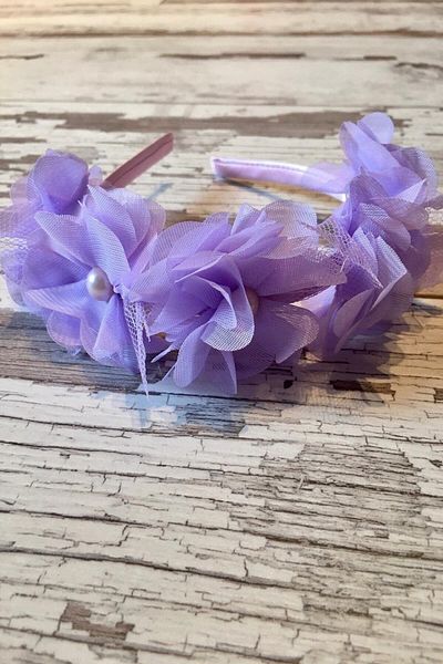 Hobigram Satin Girl's Crown with Lilac Chiffon Flowers for the Most Beautiful Brides – Crown, Crystal Stone, Stylish Model – Crown –