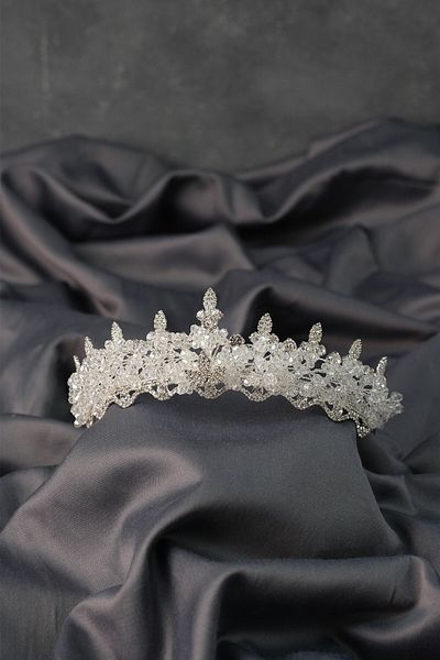 Hobigram Coroană de mireasă Bade cu mărgele de cristal argintiu pentru cele mai frumoase mirese – Coroană, cu pietre de cristal, model elegant – Coroană – T