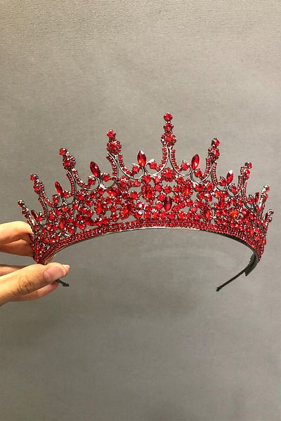 Hobigram Sarin Model Red Bridal Henna Crown și Cercei pentru cele mai frumoase mirese – Coroană, Crystal Stone, Model elegant –