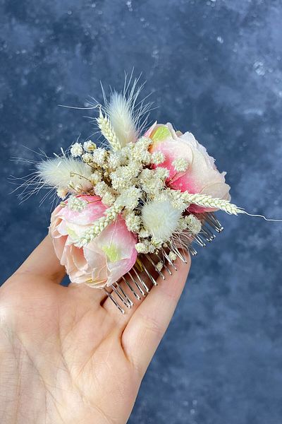 Hobigram Accesoriu pentru cleme de păr cu cipso și flori artificiale din bumbac somon pentru cele mai frumoase mirese – coroană – coroană