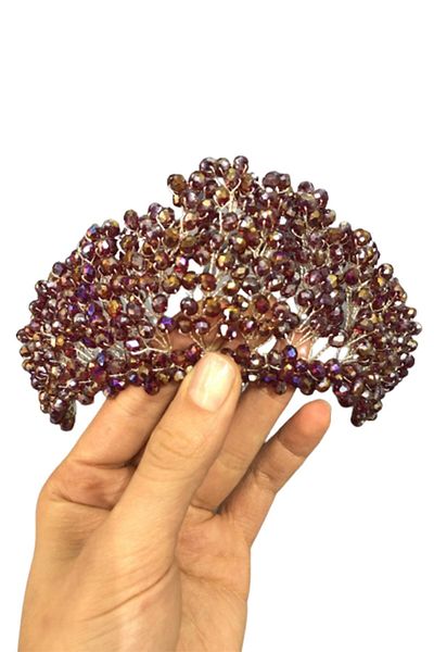 Hobigram Mireasa și coroana Henna cu mărgele de cristal burgundă închisă pentru cele mai frumoase mirese – Coroană, cu pietre de cristal, model elegant –