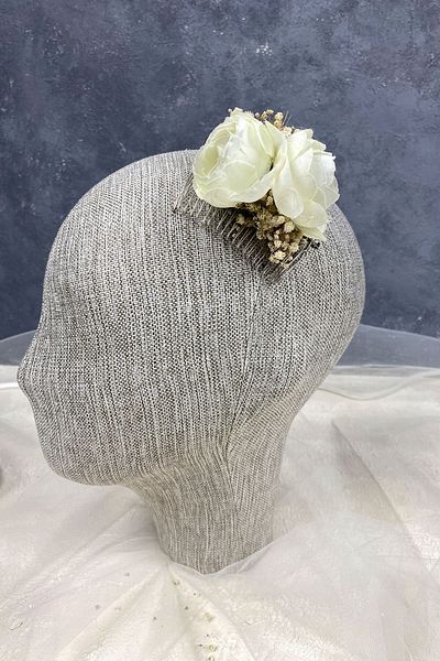 Hobigram Cremă Bujor Floare Chipsos Agrafă de păr pentru cele mai frumoase mirese – Coroană, Piatră de cristal, Model elegant