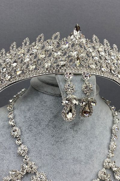 Hobigram Set de coroană și colier de mireasă Mia Henna din argint sterling pentru cele mai frumoase mirese – Coroană, cu pietre de cristal, model elegant – Coroană –