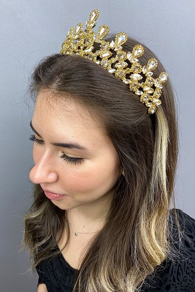 Hobigram Coroană de mireasă Beety Henna din aur antracit pentru cele mai frumoase mirese – Coroană, piatră de cristal, model elegant – Ta