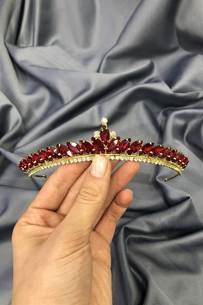 Hobigram Henna roșie și coroană de mireasă subțire și elegantă pentru cele mai frumoase mirese – Coroană, cu pietre de cristal, model elegant – Coroană –