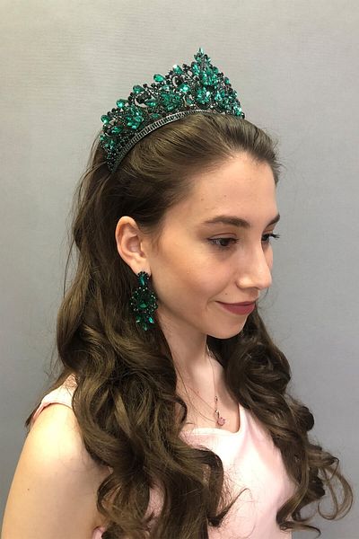 Hobigram Model Keid Coroana și cercei de mireasă verde Henna pentru cele mai frumoase mirese – Coroană, cu piatră de cristal, model elegant – Coroană