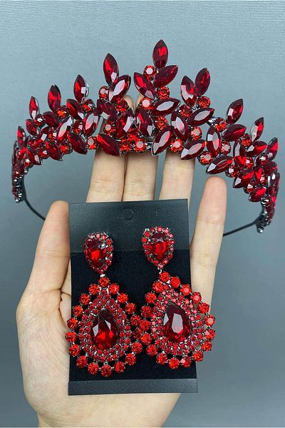 Hobigram Coroană și cercei de mireasă Henna model Subra roșu pentru cele mai frumoase mirese – Coroană, piatră de cristal, model elegant – Ta