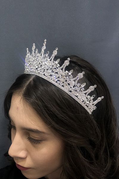 Hobigram Modelul de tendință Tiara de mireasă cu pietre de argint pentru cele mai frumoase mirese – Coroană, cu pietre de cristal, model elegant, tiara de mireasă –