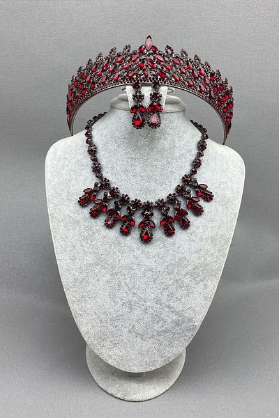 Hobigram Set Coroană și Colier Mia Bridal Henna Burgundy pentru Cele mai Frumoase Mirese – Coroană, Piatră de Cristal, Model Elegant – Coroană –