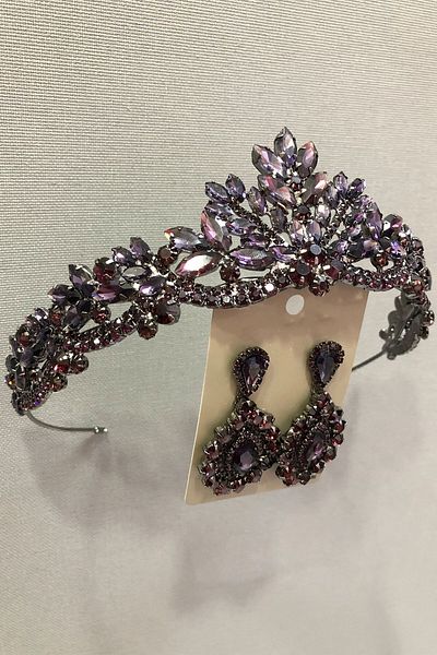 Hobigram Henna și coroană de mireasă cu carcasă metalică din piatră de sticlă de cristal prune pentru cele mai frumoase mirese – coroană, piatră de cristal –
