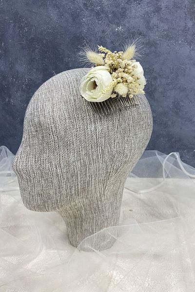 Hobigram Accesoriu pentru cleme de păr cu cipso și flori artificiale din bumbac crem pentru cele mai frumoase mirese – coroană – tiara