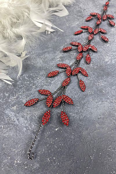 Hobigram Accesoriu de păr Yena Design Tiara de mireasă cu ramuri de frunze roșii pentru cele mai frumoase mirese – Coroană – Tiara