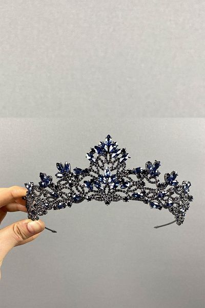 Hobigram Coroana de mireasa Henna Model Melis Albastru Marin pentru cele mai frumoase mirese – Coroana, Pietre de cristal, Model elegant, Coroana de mireasa