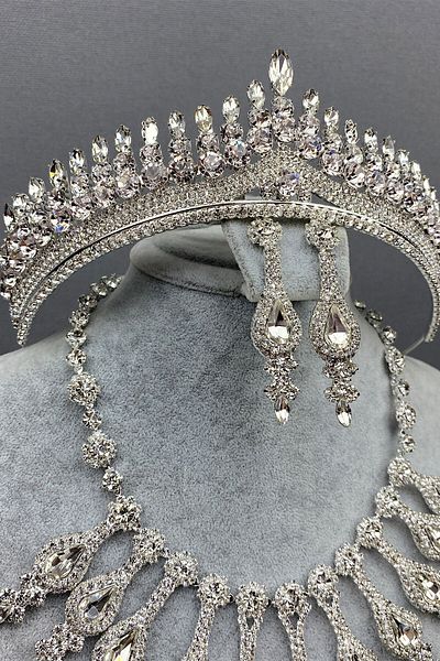 Hobigram Set coroană și colier de mireasă cu anteră de argint pentru cele mai frumoase mirese – coroană, piatră de cristal, model elegant – Ta
