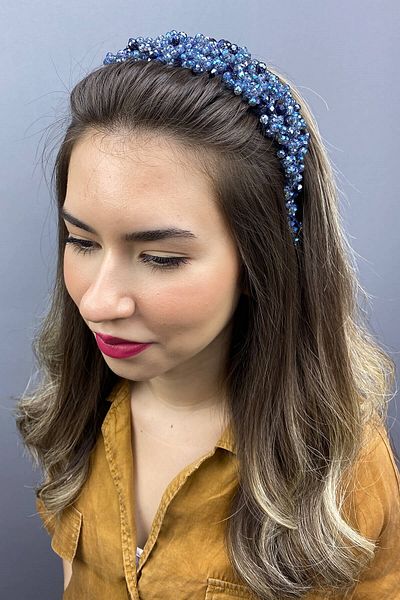 Hobigram Accesoriu de păr de mireasă cu cristal asiatic albastru indigo pentru cele mai frumoase mirese – coroană, cu pietre de cristal, model elegant –