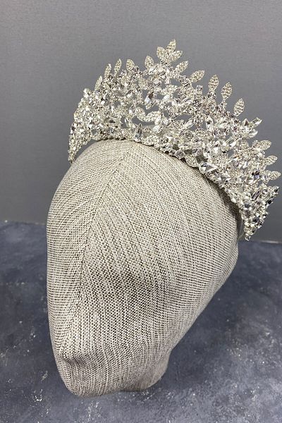 Hobigram Coroana de mireasa cu frunze de Oscar din argint pentru cele mai frumoase mirese – Coroana, piatra de cristal, model elegant, coroana de mireasa – coroana