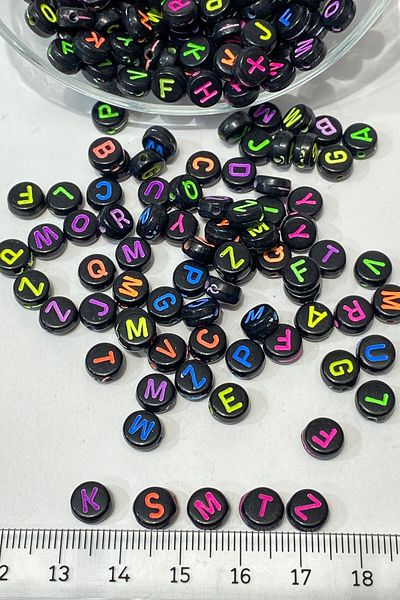 Hobigram Assorted Beads Black-Colored Round Letter Beads 100 Pieces – Beads, Stylish Design, Women's Accessory