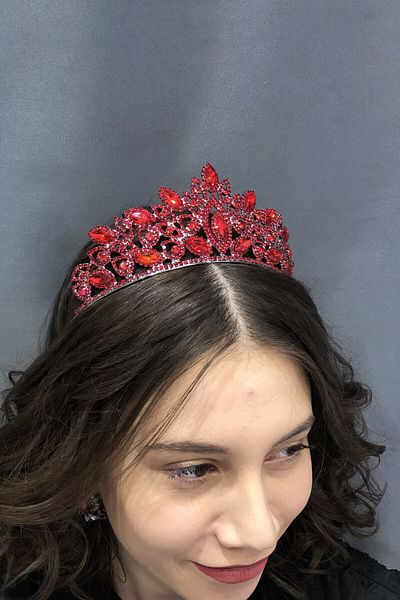 Hobigram Coroana de mireasa cu piatra rosie pentru cei mai frumoși mirese – Coroana, cu piatra de cristal, model elegant, coroana de mireasa – Coroana – Coroana