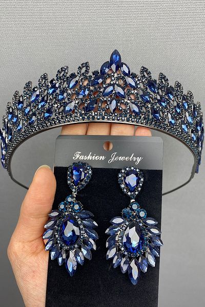 Hobigram Set de coroană și cercei Mia Bridal Henna pentru cele mai frumoase mirese – Coroană, piatră de cristal, model elegant, coroană de mireasă – Ta