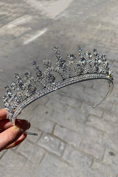 Hobigram Coroana de mireasa model Hera de culoare argintie pentru cele mai frumoase mirese – Coroana, cu piatra de cristal, model elegant, coroana de mireasa – T